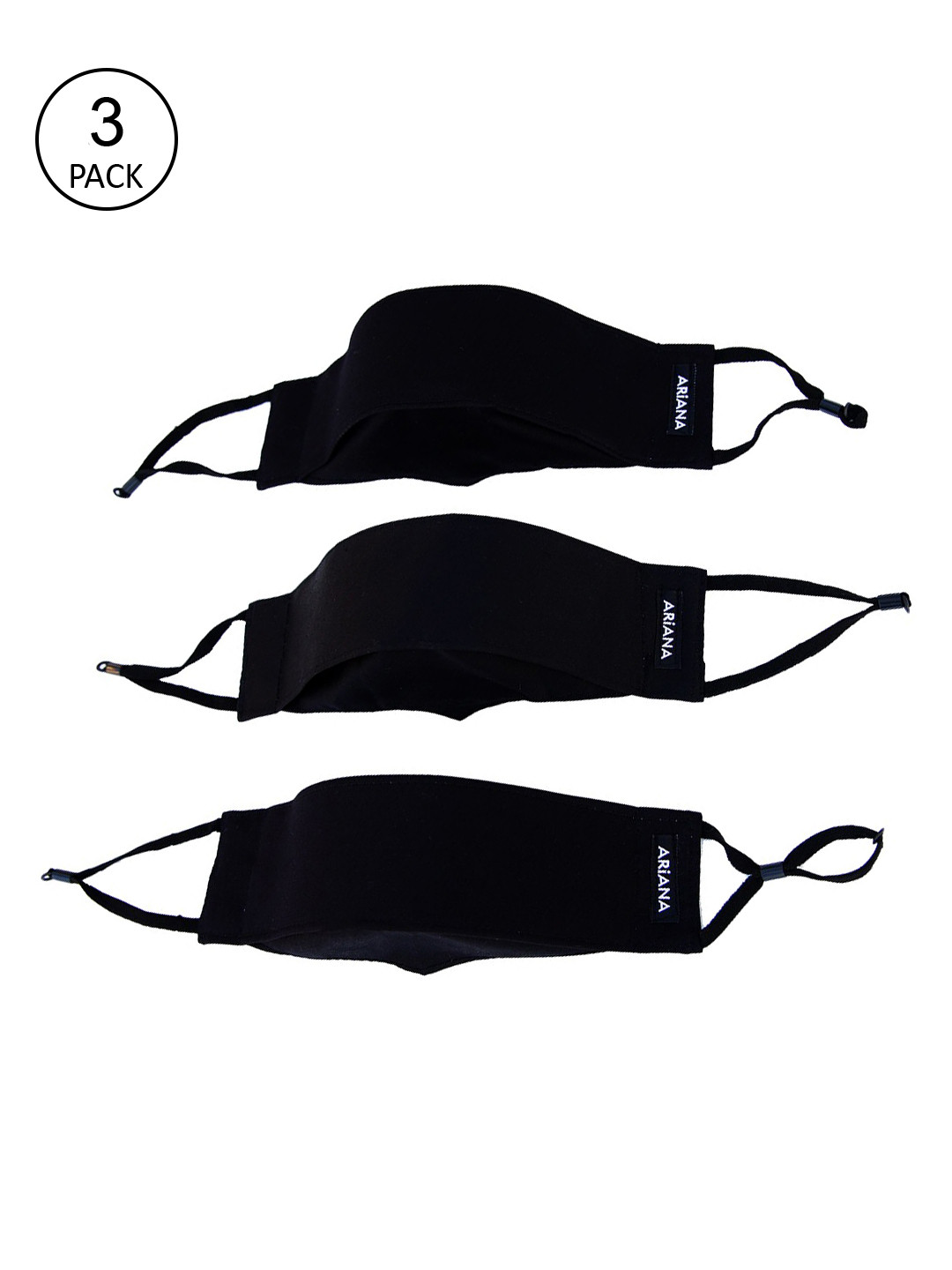 Ariana Unisex Pack Of 3 Black Solid 7 Layer Cloth Masks