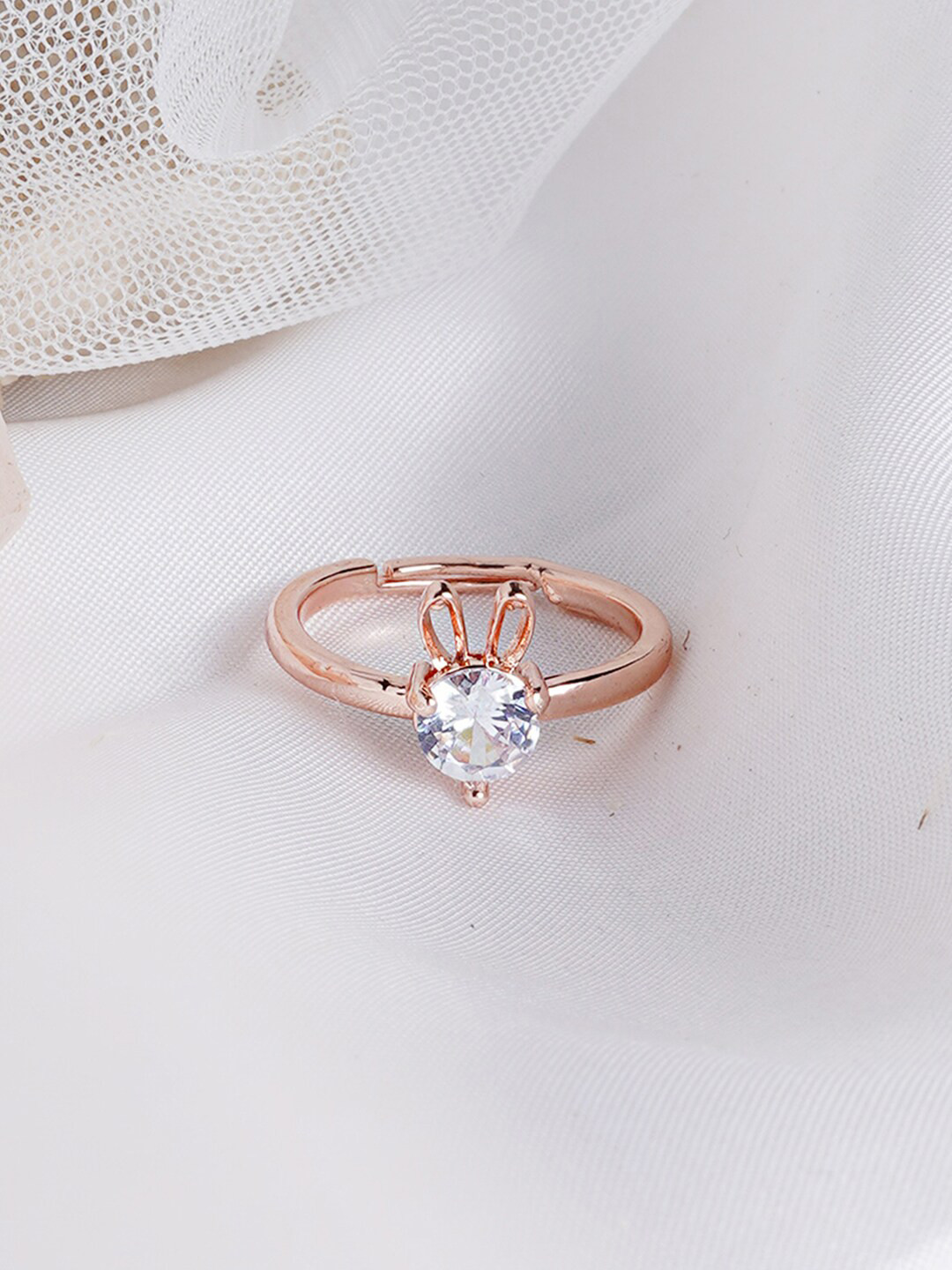 JOKER & WITCH Rose Gold-Plated Bunny Hop Rhinestones-Studded Adjustable Finger Ring