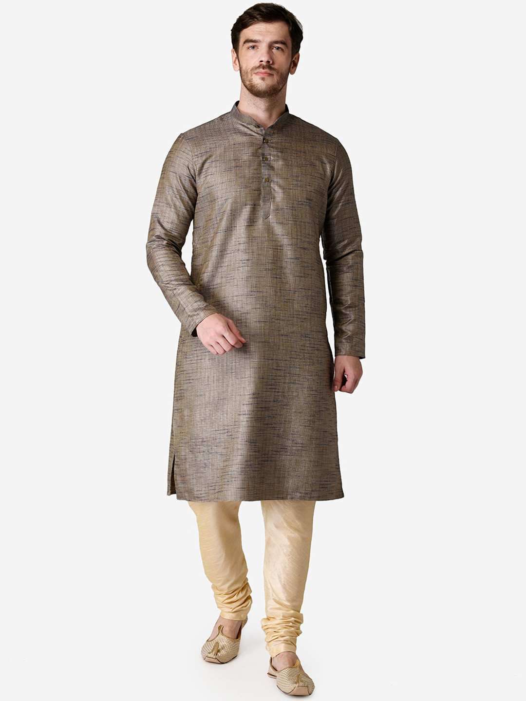 TABARD Men Navy Blue Pathani Jacquard Kurta