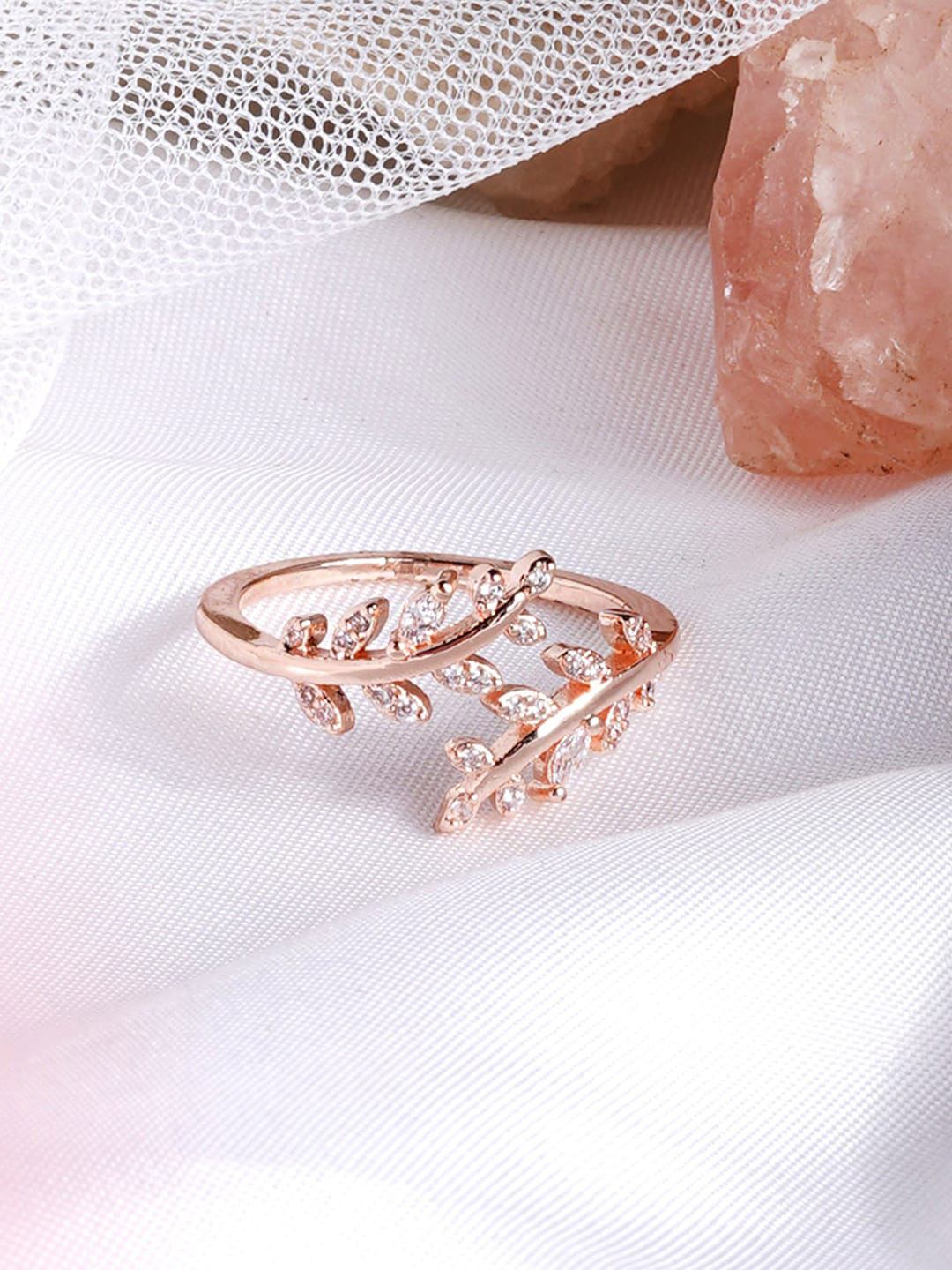 JOKER & WITCH Rose Gold-Plated & White Falla Rhinestones-Studded Adjustable Finger Ring