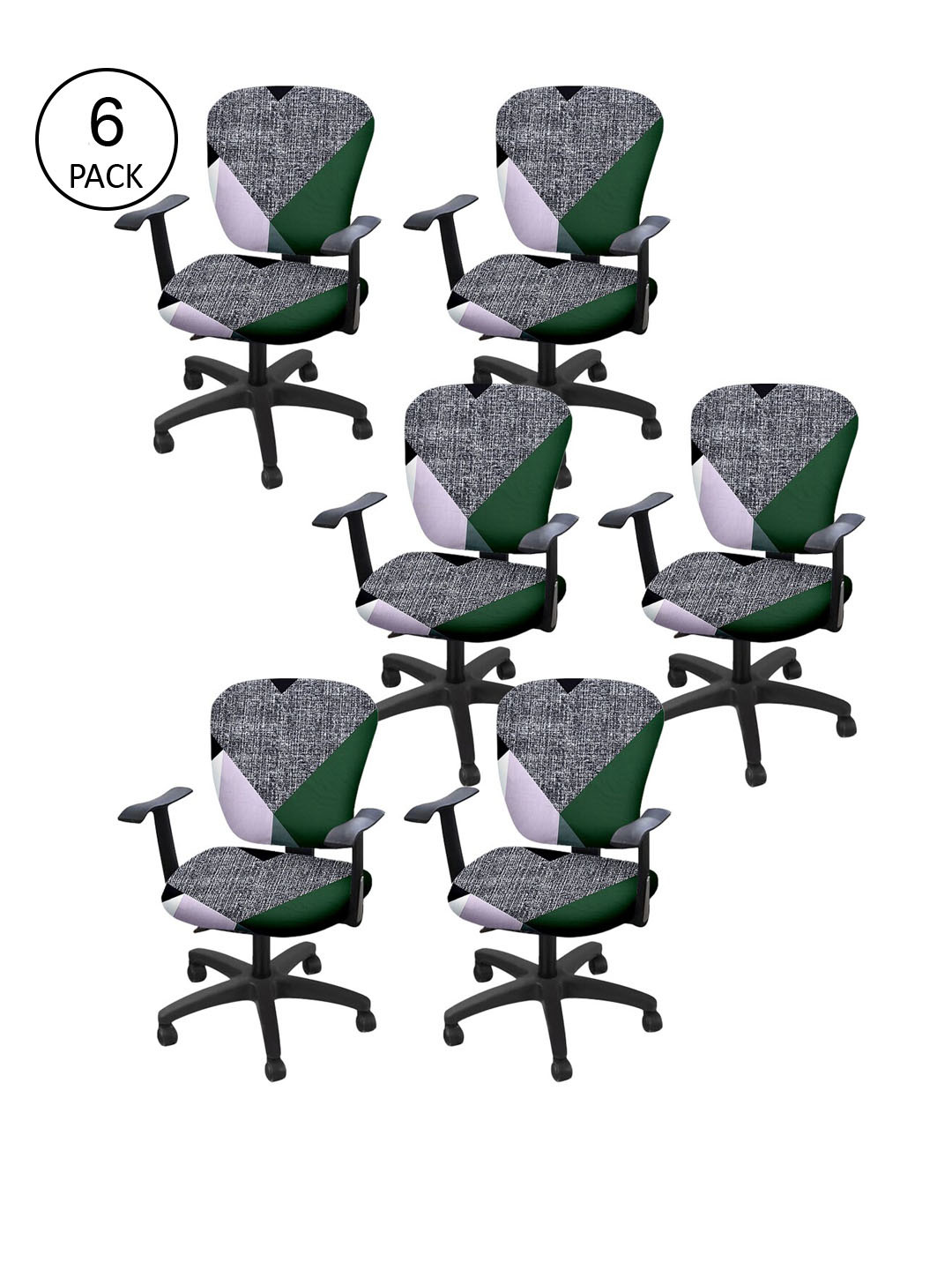 Cortina Set Of 6 Green & Lavender Printed Chair Covers