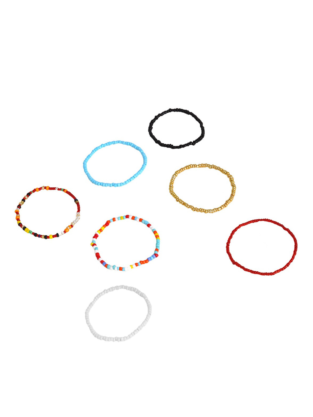 JOKER & WITCH Set Of 7 Multi-Coloured Beaded Anklets