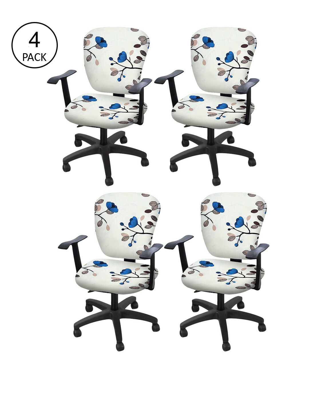 Cortina Set Of 4 Off-White & Blue Floral Print Chair Covers