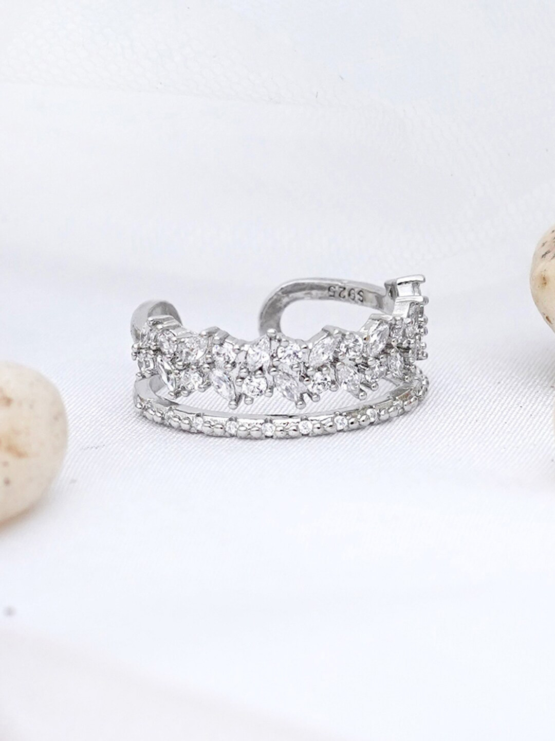 JOKER & WITCH Silver-Plated Amour Rhinestone-Studded Adjustable Finger Ring