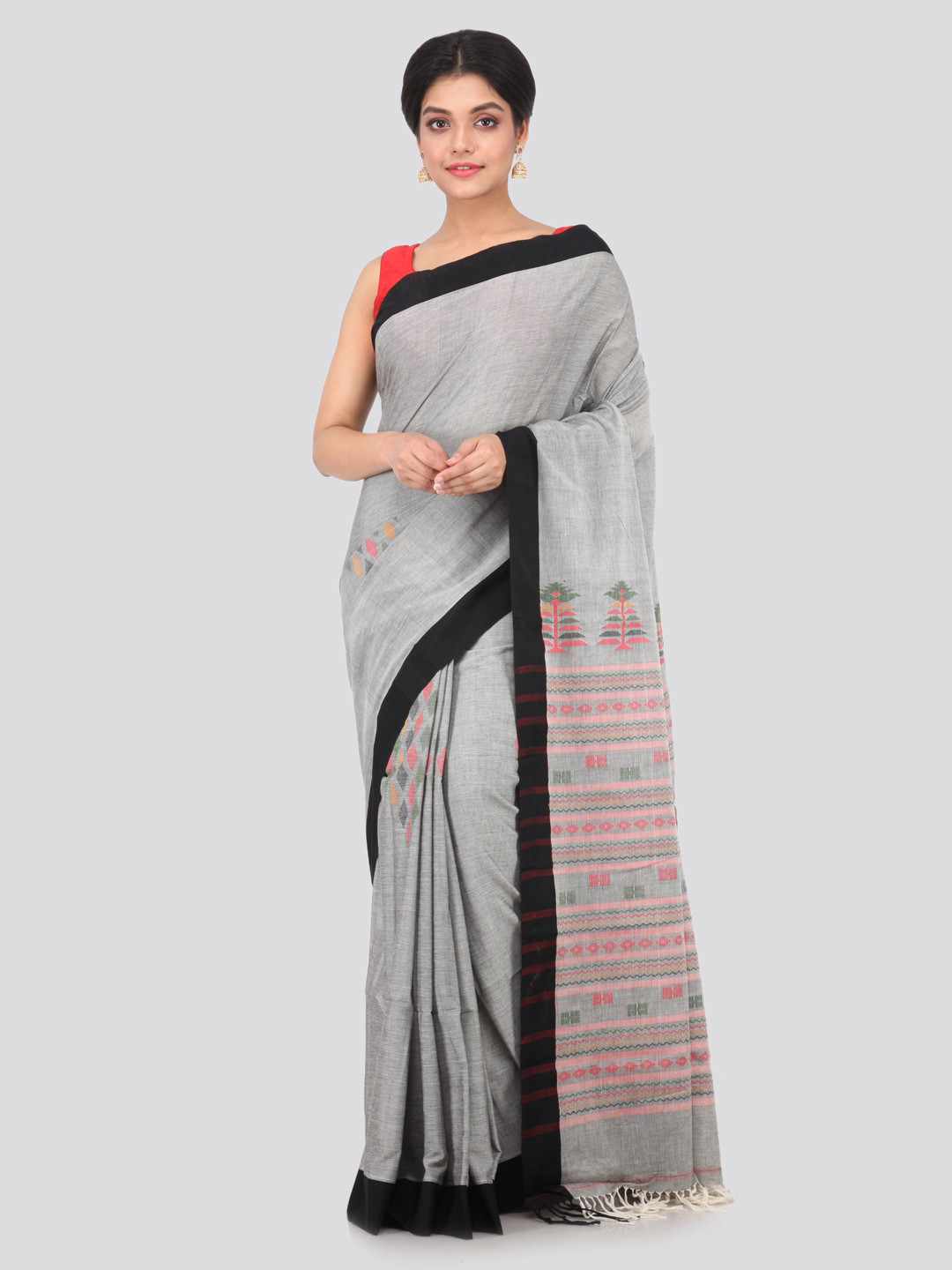 PinkLoom Grey Pure Cotton Saree