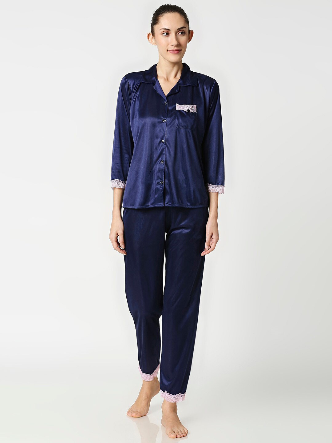 AV2 Women Navy Blue Solid Night suit