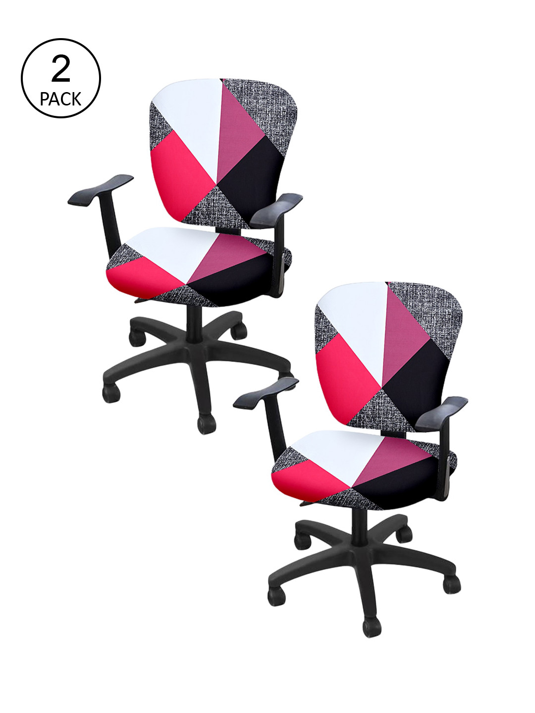 Cortina Set Of 2 Red & White Geometric Printed Chair Covers
