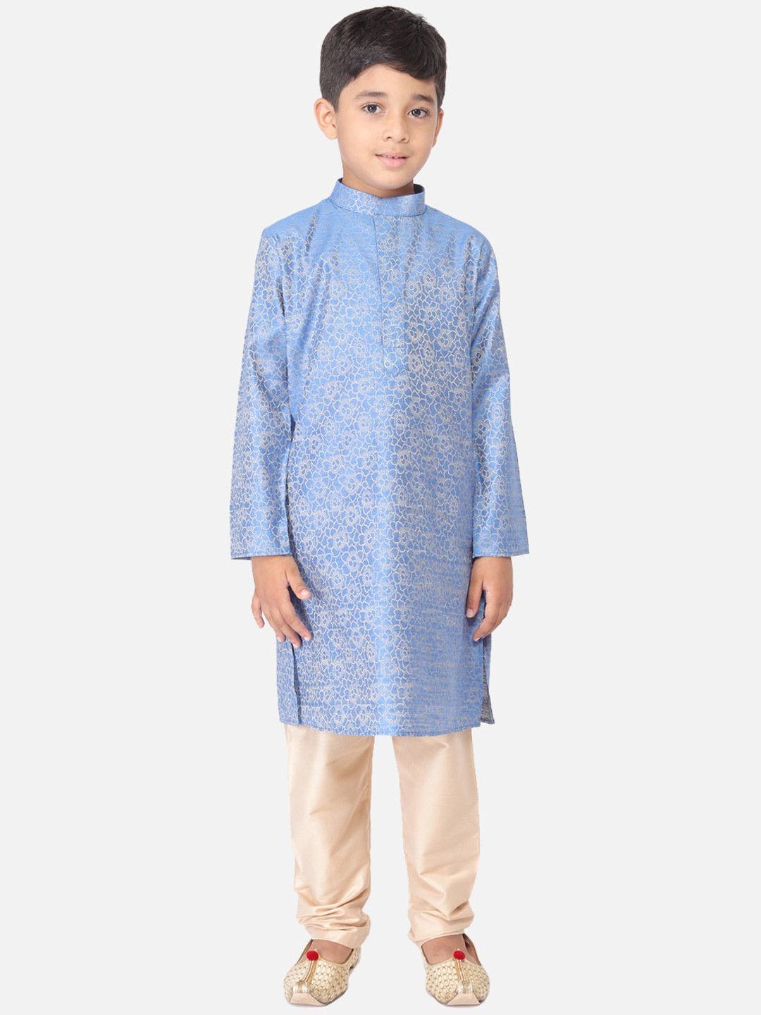 TABARD Boys Blue & Rose Gold Woven Design Kurta with Churidar