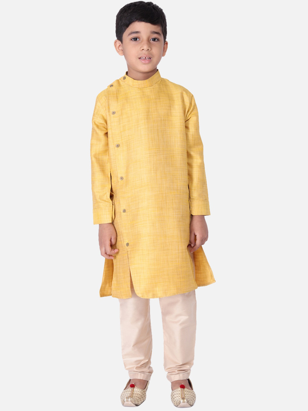 TABARD Boys Yellow & Rose Gold Woven Design Kurta with Churidar