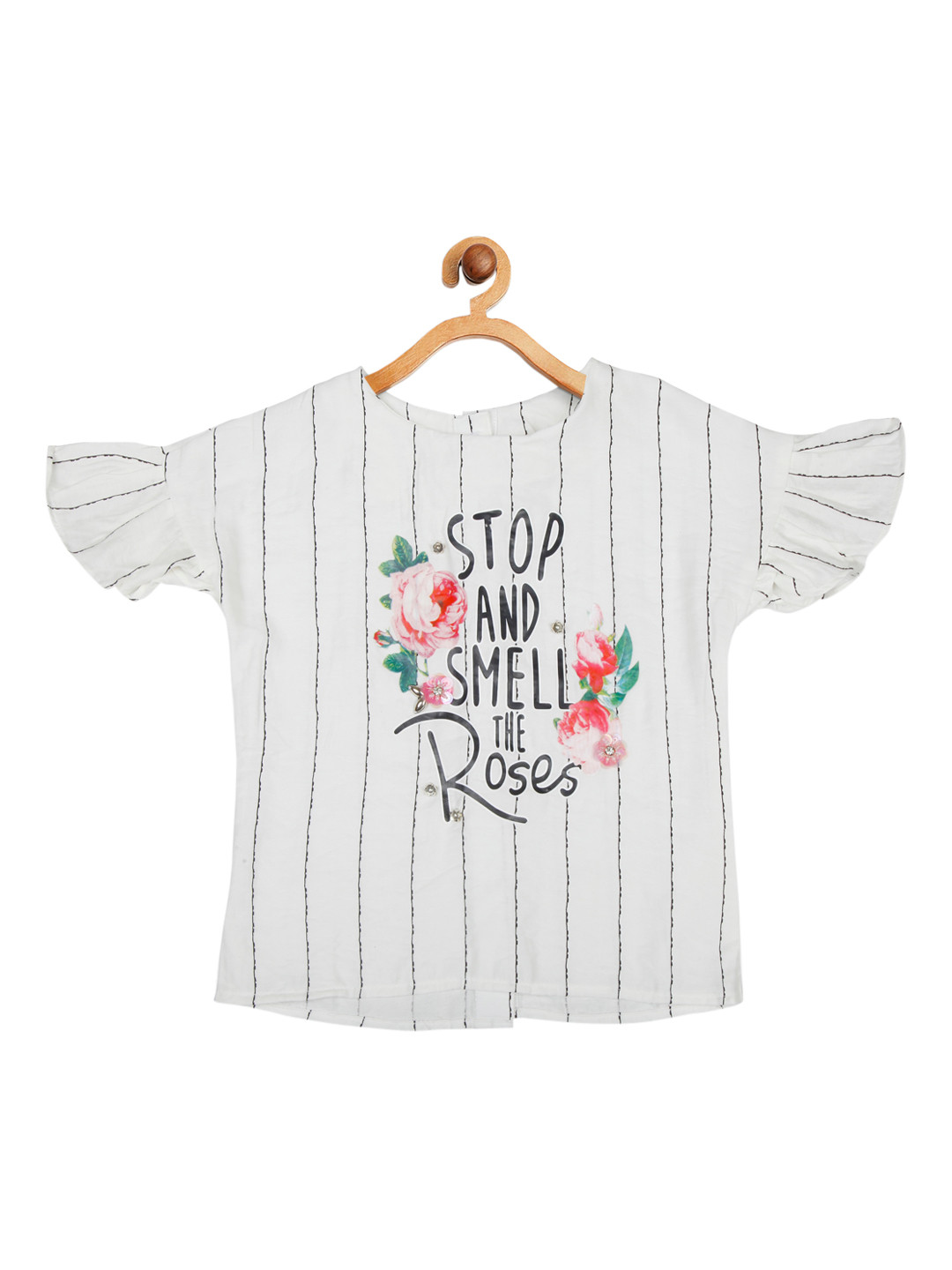 Tiny Girl Off White & Black Striped Regular Top