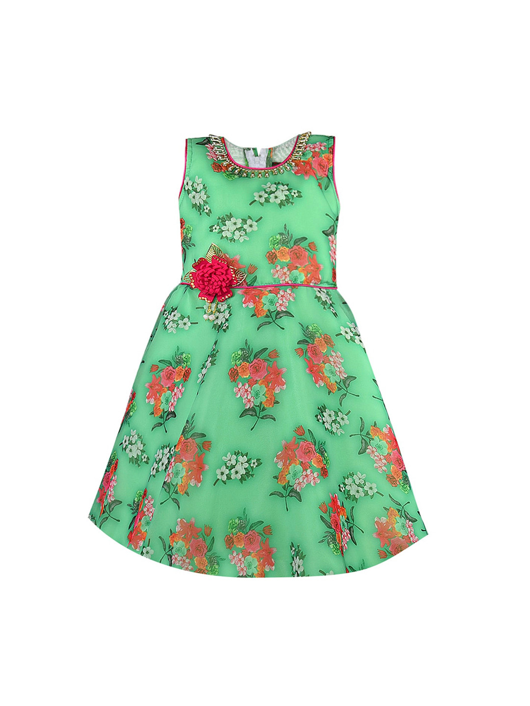 Wish Karo Green Floral Applique Georgette Dress