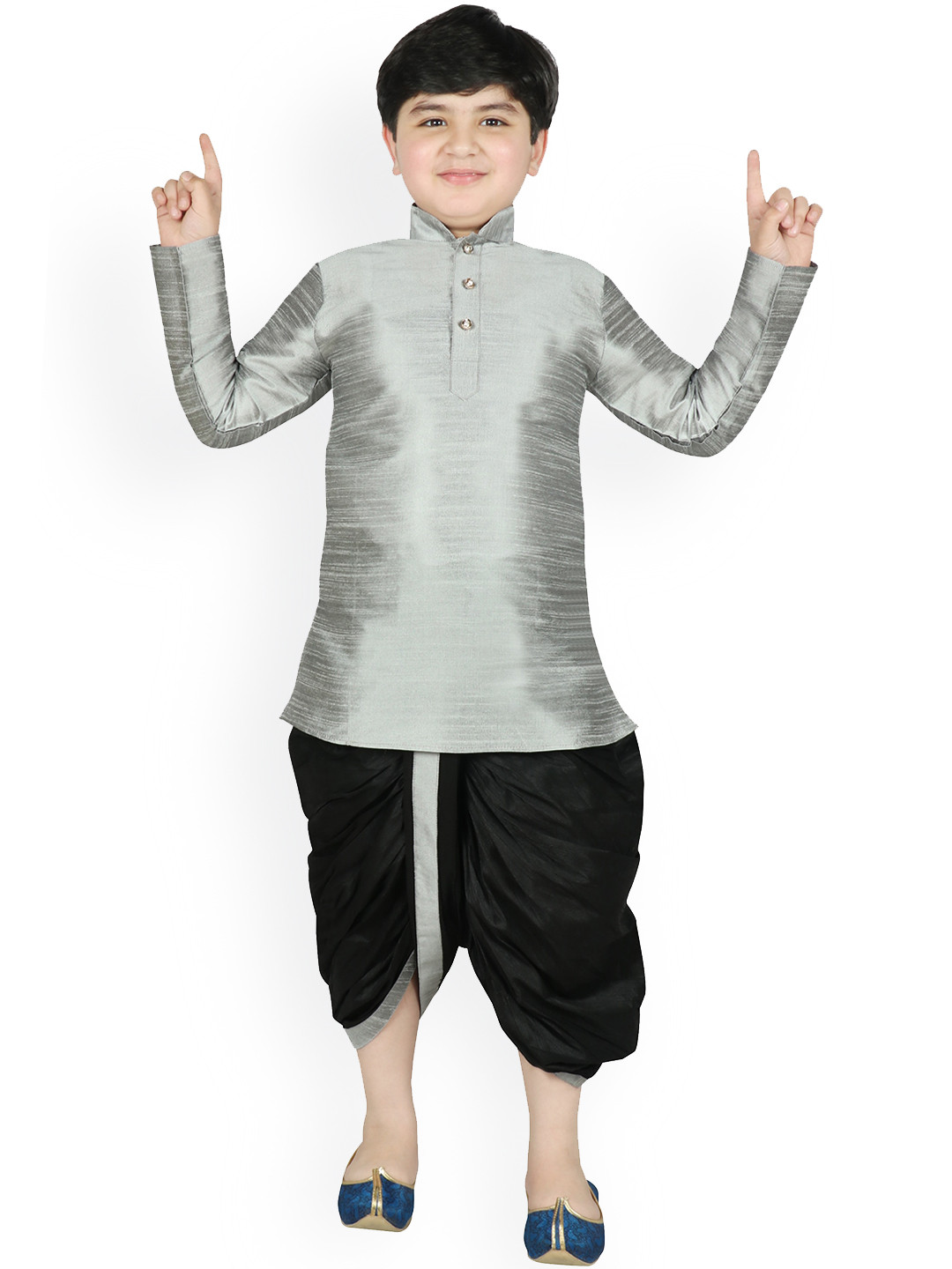 SG YUVRAJ Boys Silver-Toned Solid Kurta with Dhoti Pants