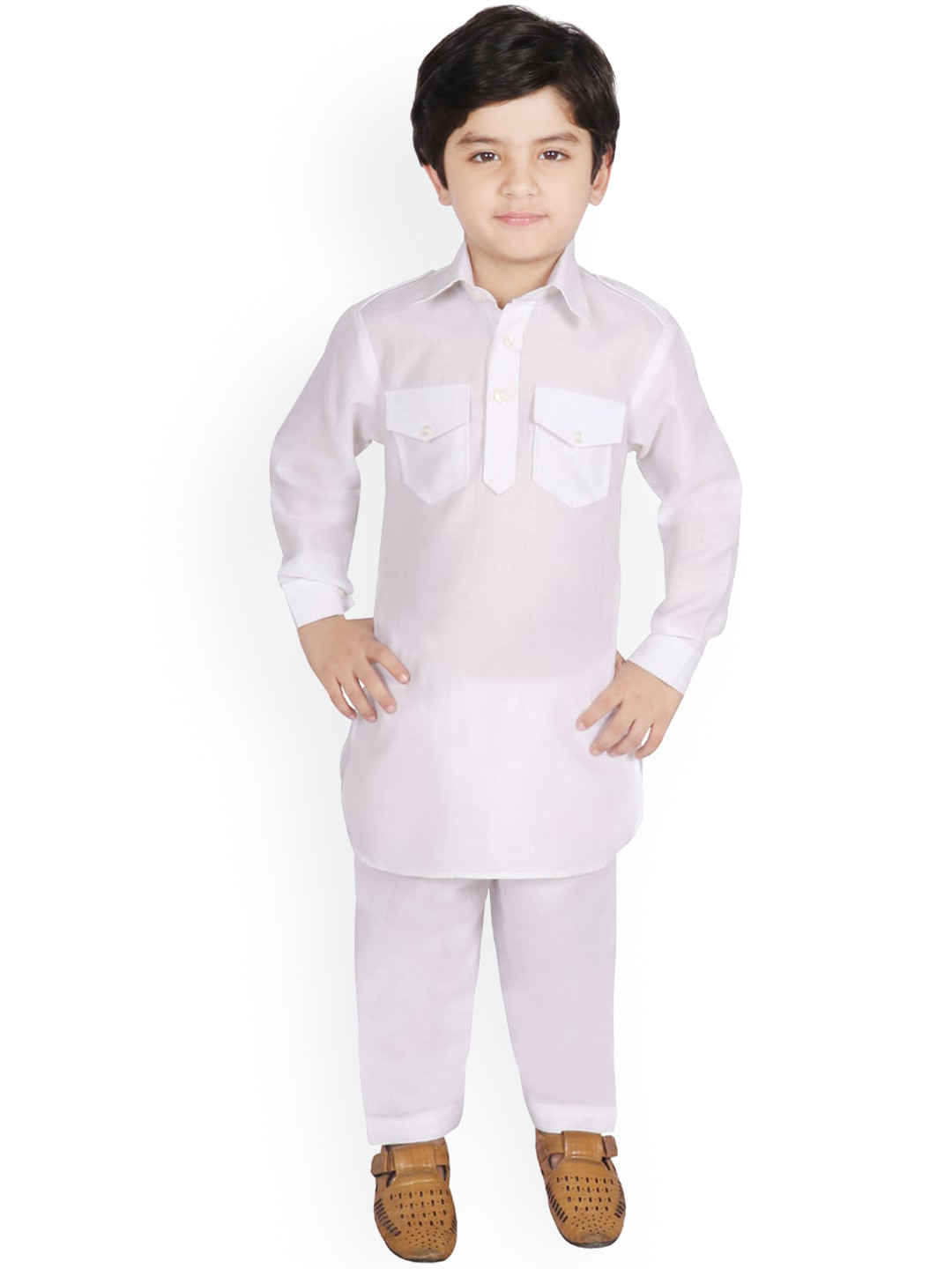 SG YUVRAJ Boys White Solid Pathani Kurta with Pyjamas