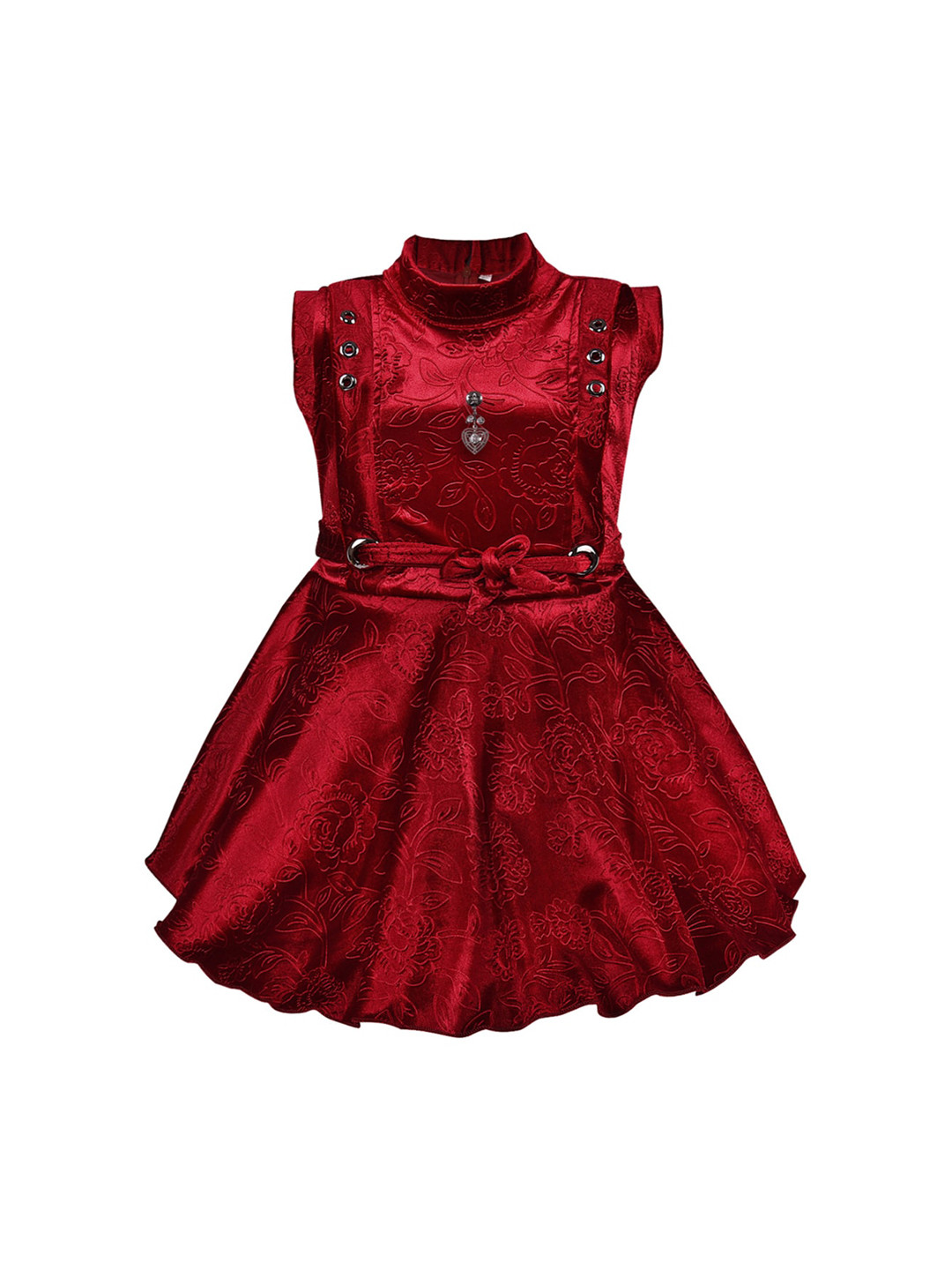 Wish Karo Maroon Floral Velvet Silk Dress