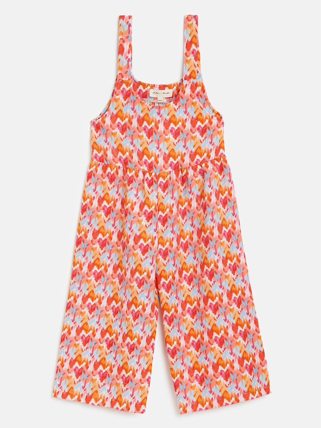 am ma Girls Orange & White Printed Basic Jumpsuit