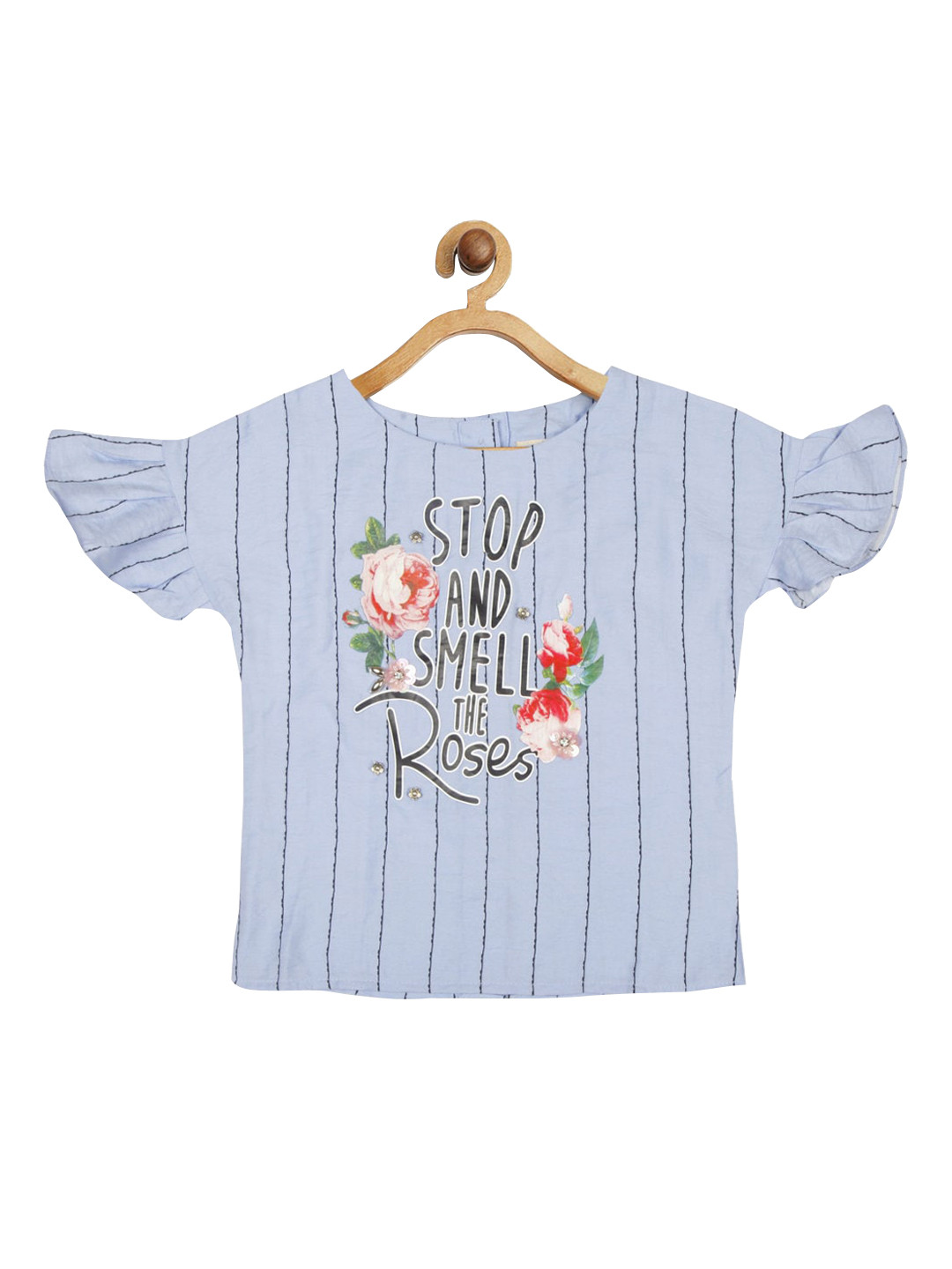 Tiny Girl Blue & Black Striped Regular Top
