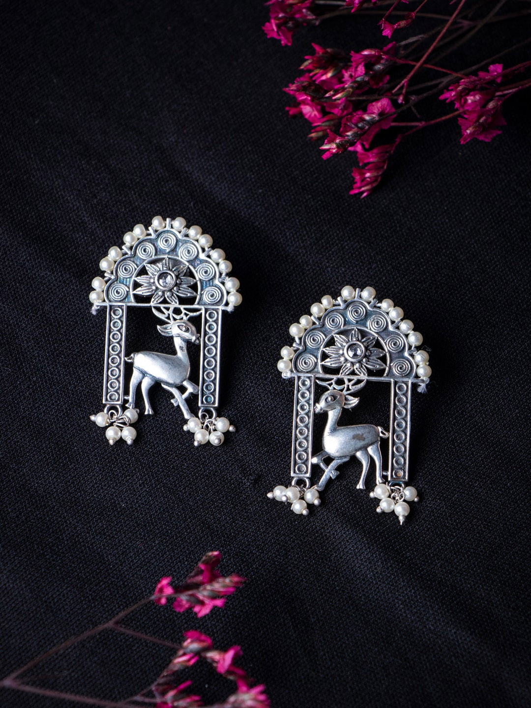 MORKANTH JEWELLERY Silver-Toned & White Animal Shaped Drop Earrings