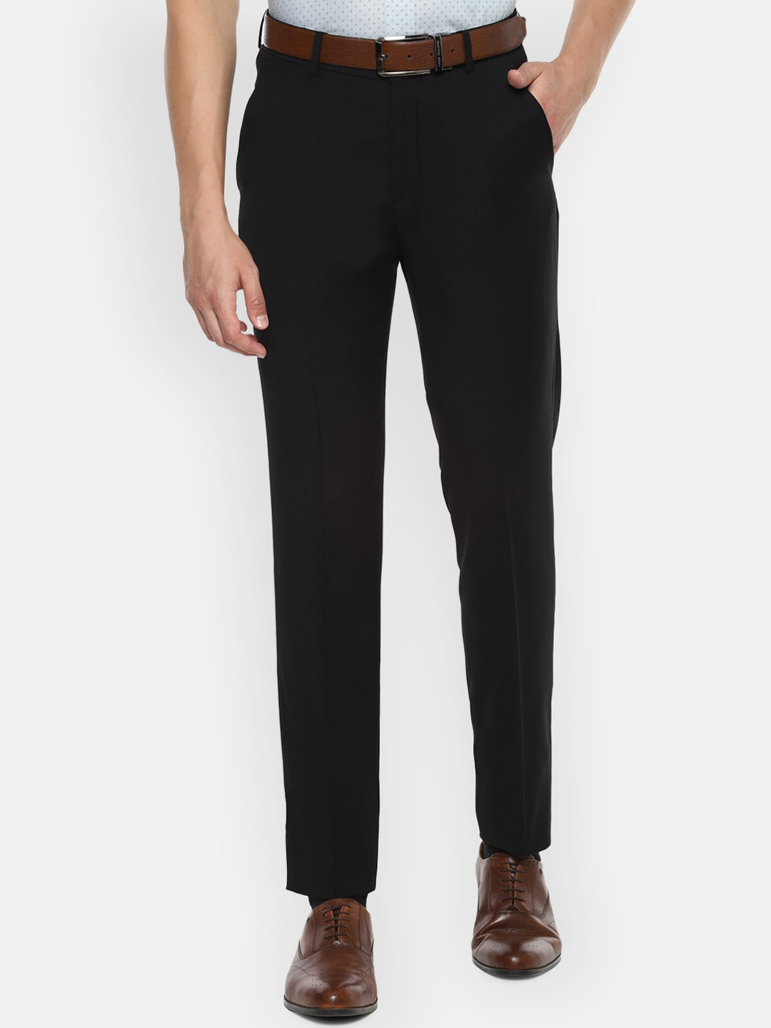 Louis Philippe Permapress Men Grey Solid Slim Fit Formal Trousers