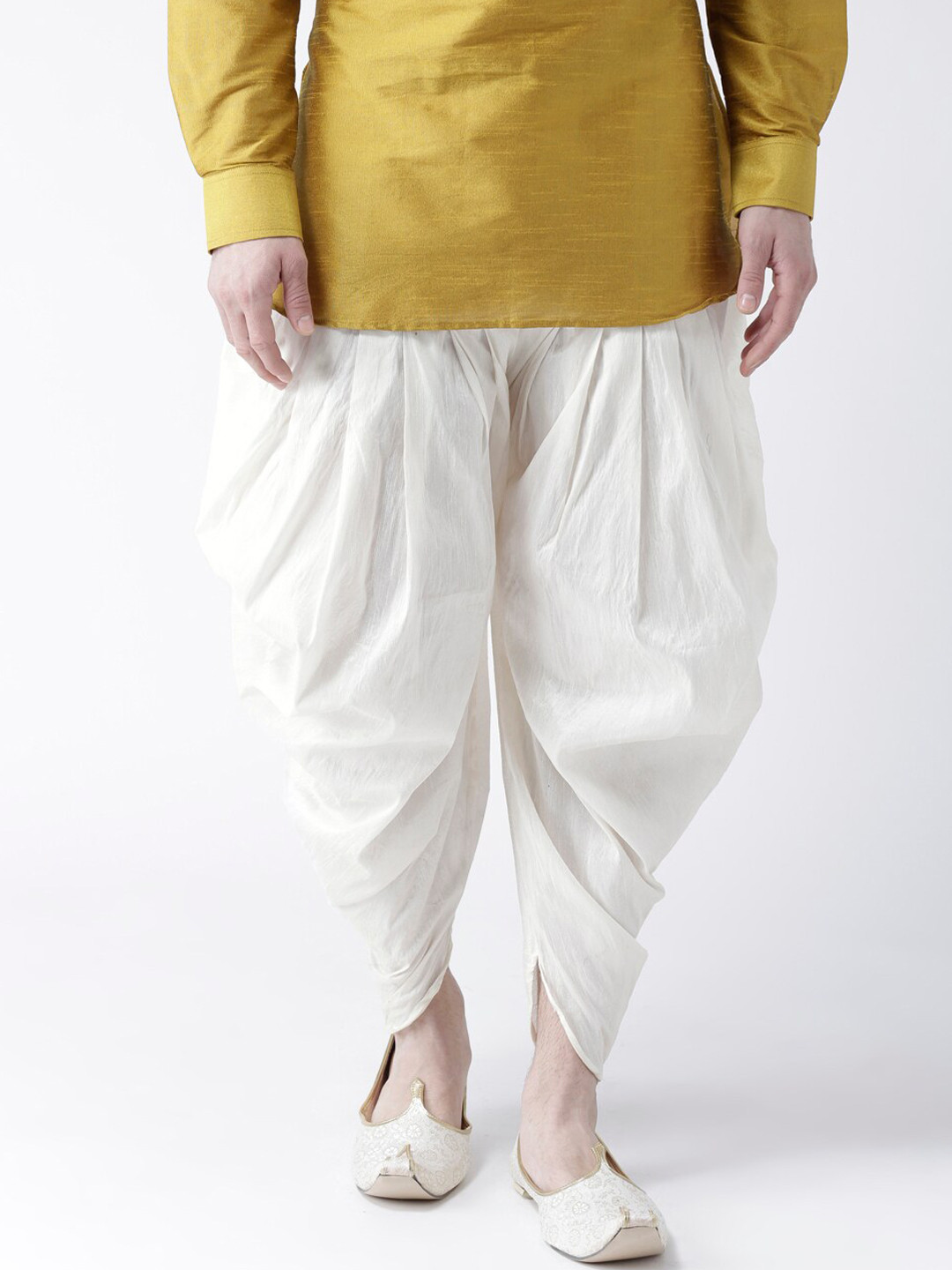 DEYANN Men White Solid Dupion Silk Dhotis