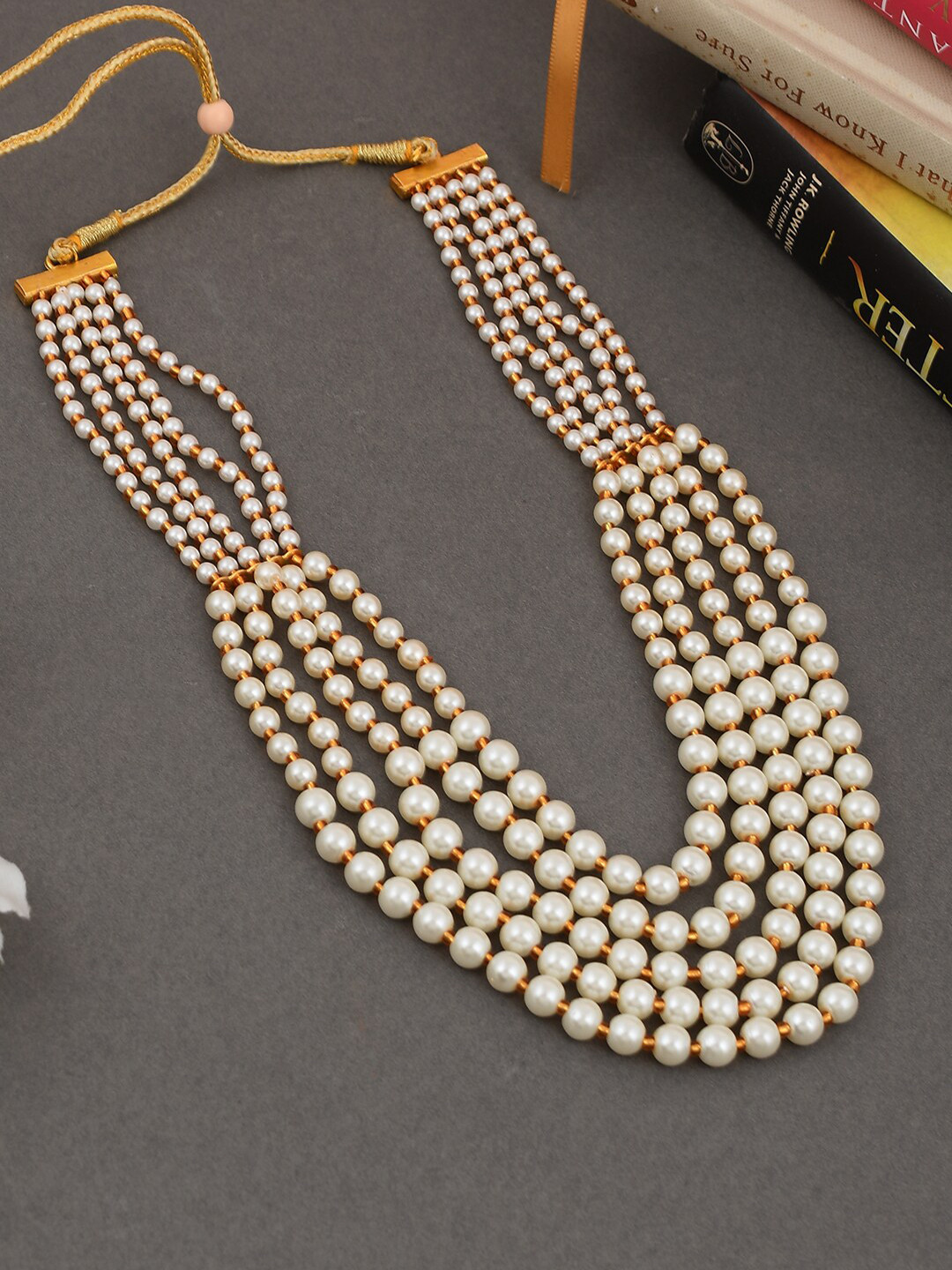 Silvermerc Designs Men Gold-Plated White Layered Necklace