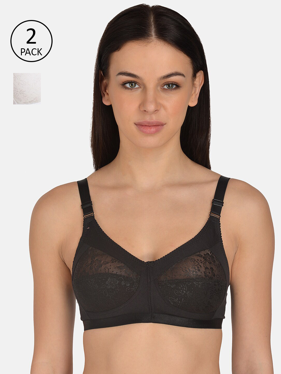 mod & shy Assorted Pack of 2 Self Design Non Padded Minimizer Bra MS252254-Assorted