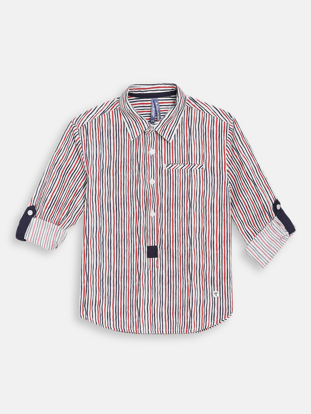 Blue Giraffe Boys White & Red Regular Fit Striped Casual Shirt