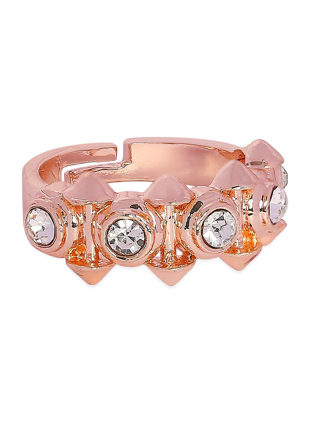 Mahi Women Rose Gold-Plated White Stone-Studded Dual Side Spikes Adjustable Finger Ring