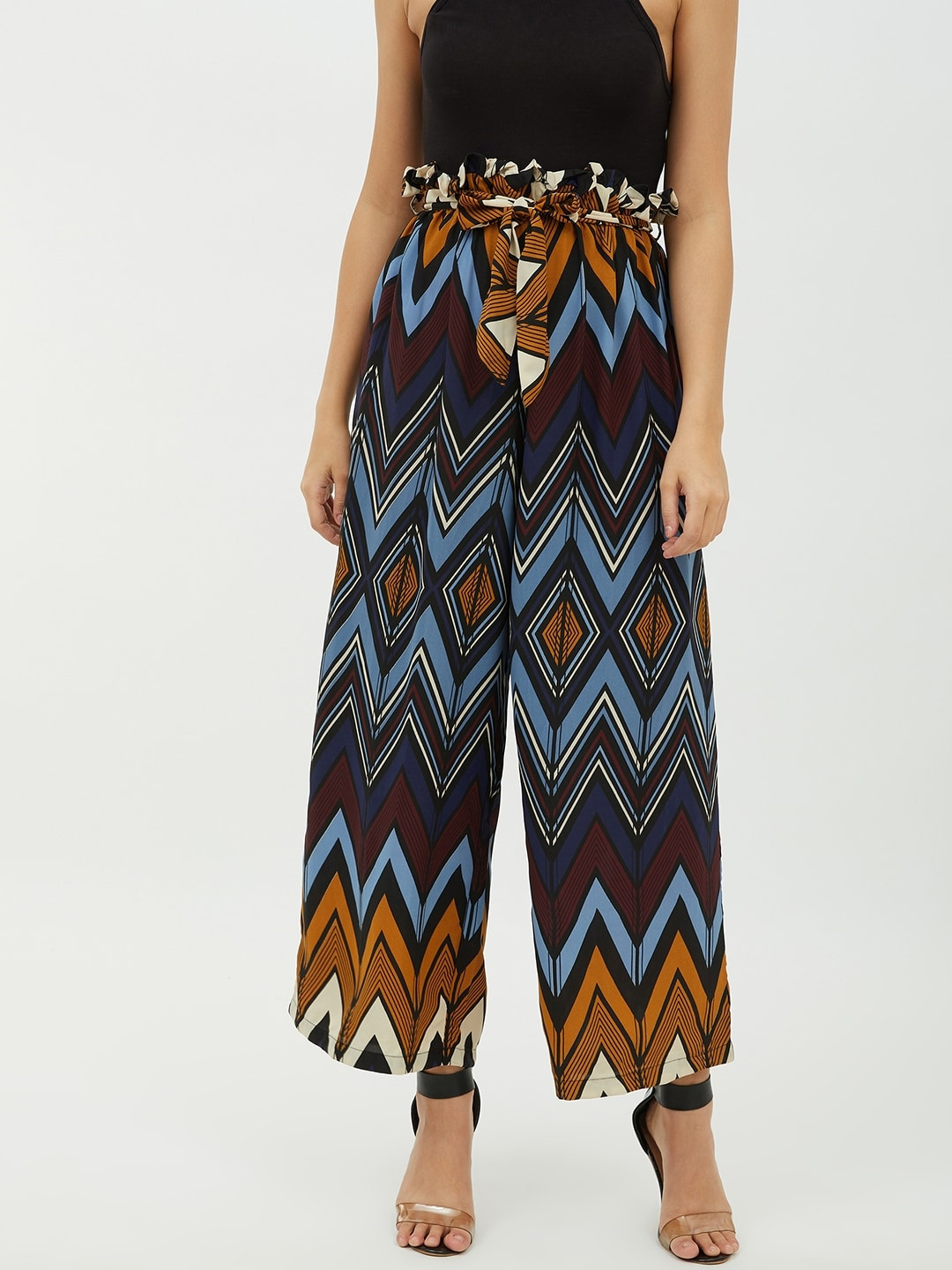 StyleStone Women Blue & Burgundy Printed Wide Leg Palazzos