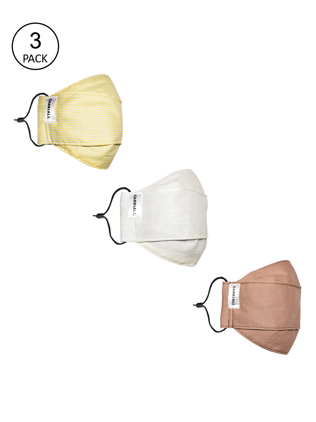 CARRIALL Unisex Pack Of 3 Assorted 3-Ply Reusable Cotton Cloth Face Masks