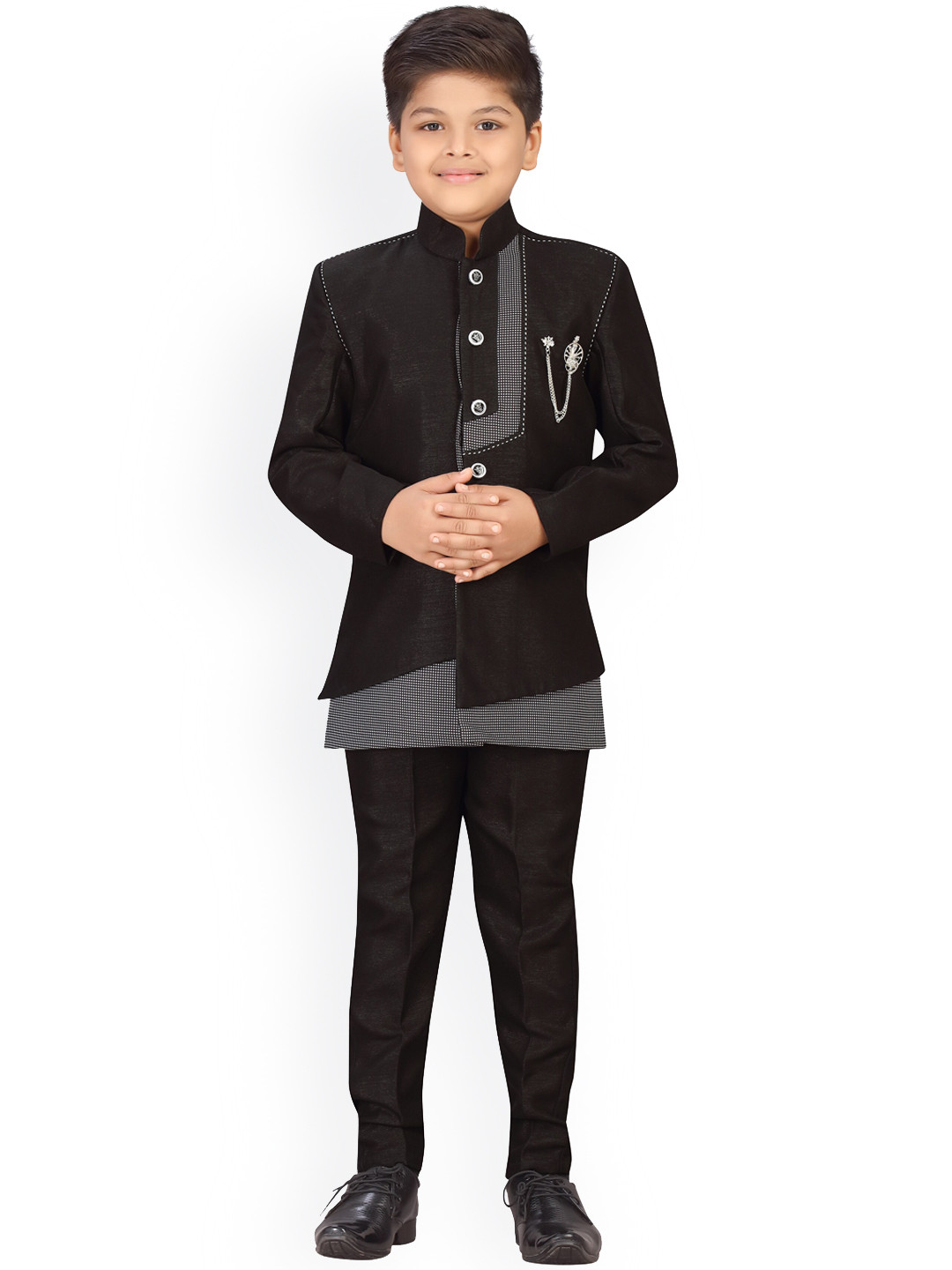 Aj DEZInES Boys Black & White Solid Sherwani Set