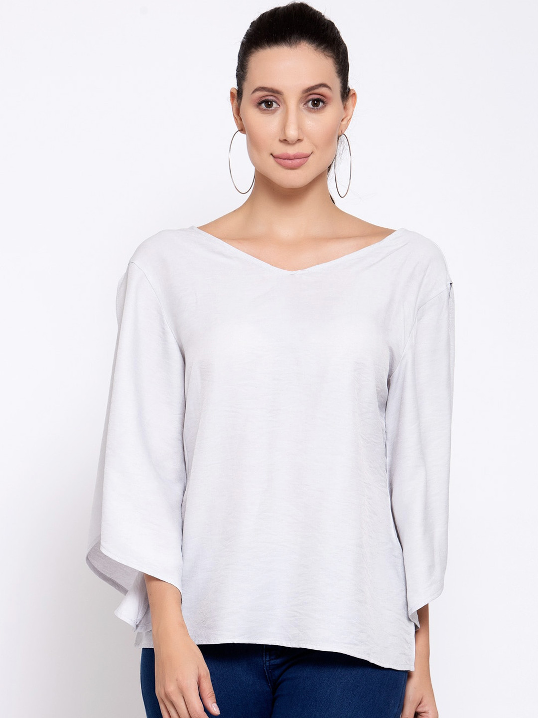 iki chic Grey Bow Knot Flared Sleeve Top