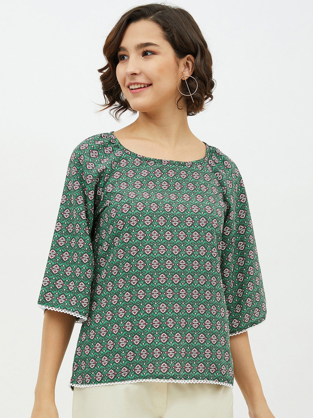 StyleStone Green Crepe Regular Top