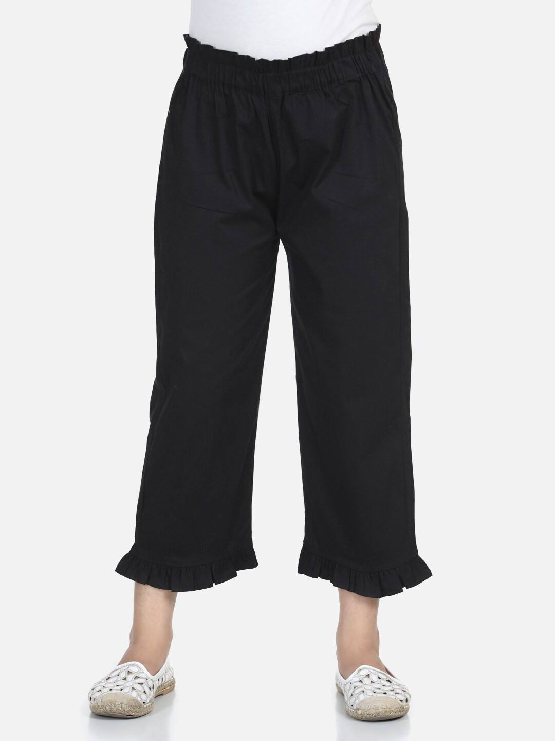 Cutiekins Girls Black Solid Regular Fit Capris