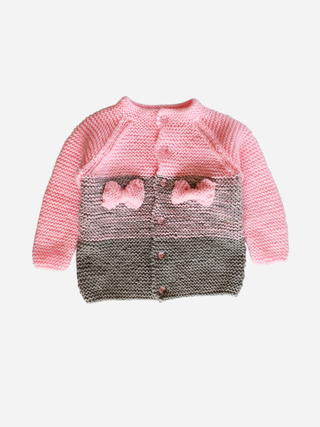 Woonie Girls Pink Colourblocked Cardigan Sweater