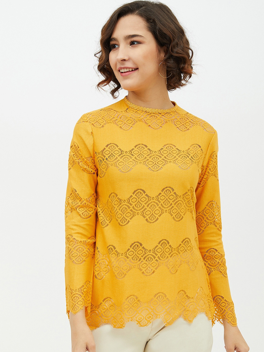 StyleStone Yellow Lace Regular Top