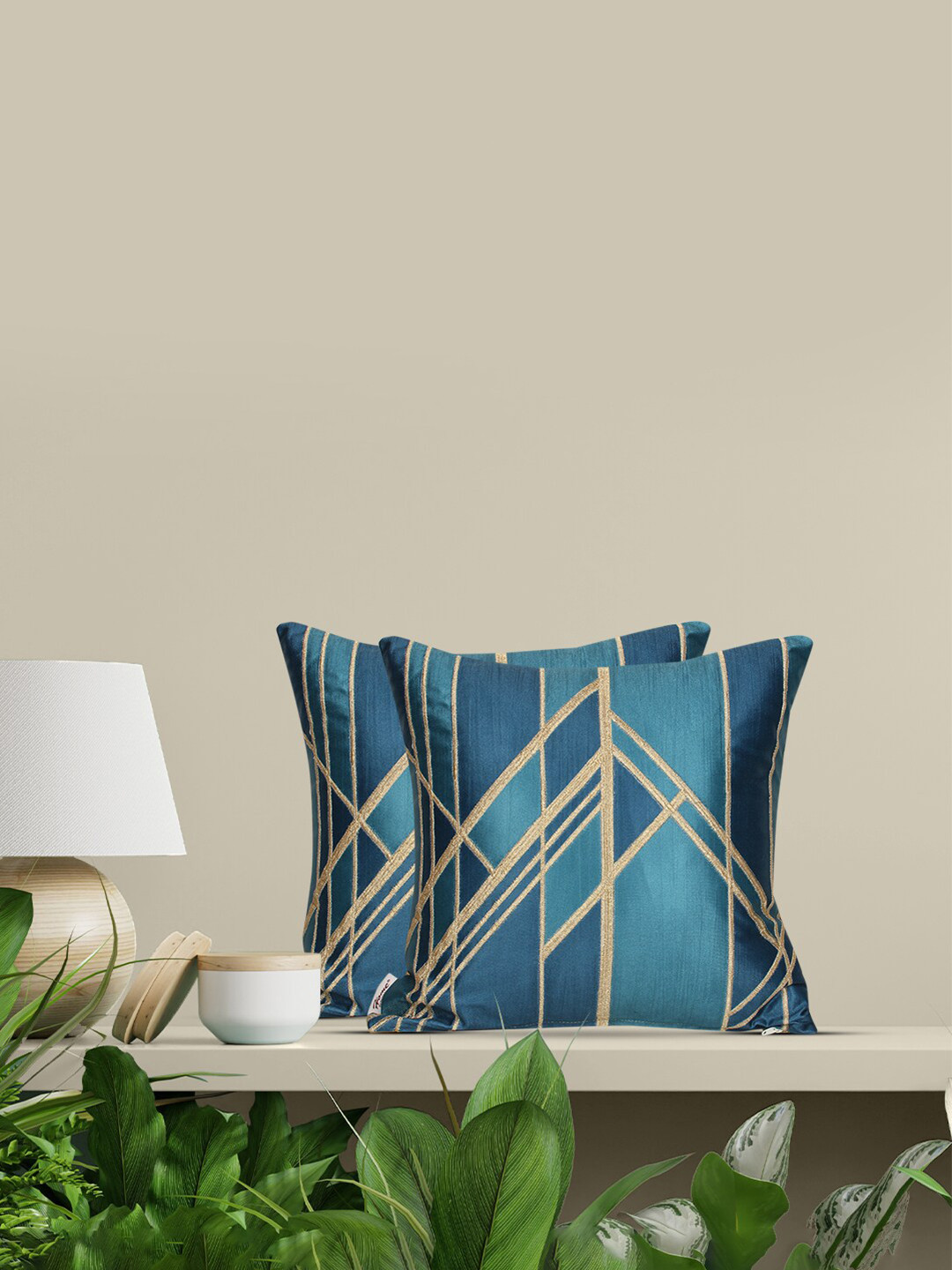 Home Embroidered The best Geometric Polyester Silk Washable 2 Pcs Cushion Covers -16x16In