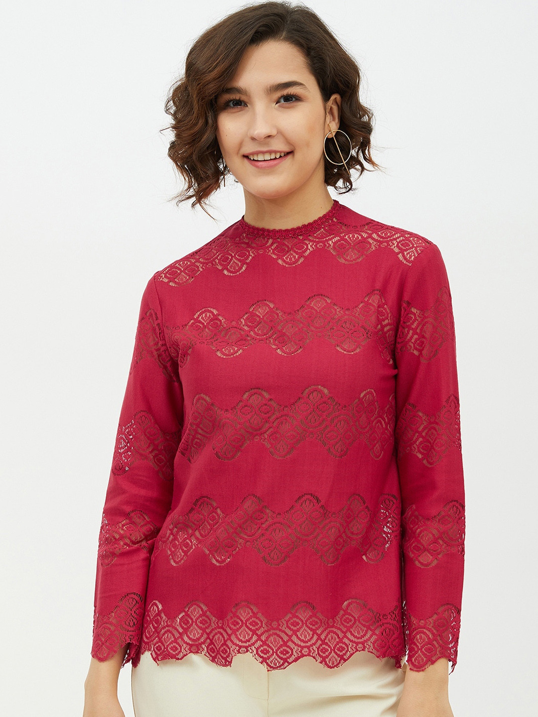 StyleStone Maroon Lace Regular Top