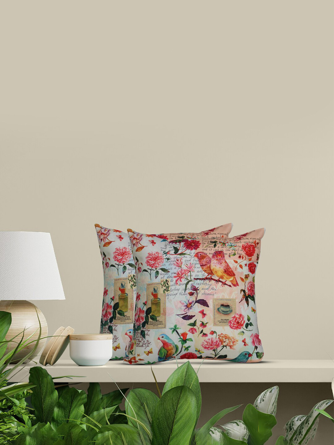 Sivya Floral Polyester Handcrafted 2 Pcs Embroidered Square Cushion Covers - 18 x 18 In