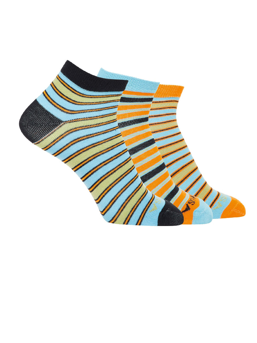 JUMP USA Women Pack Of 3 Black & Orange Striped Pure Cotton Ankle Length Socks
