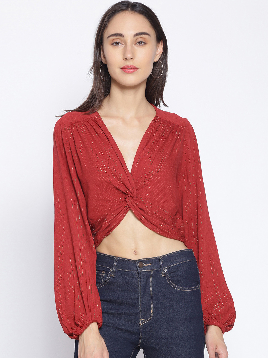 Oxolloxo Red Crepe Regular Knot Crop Top