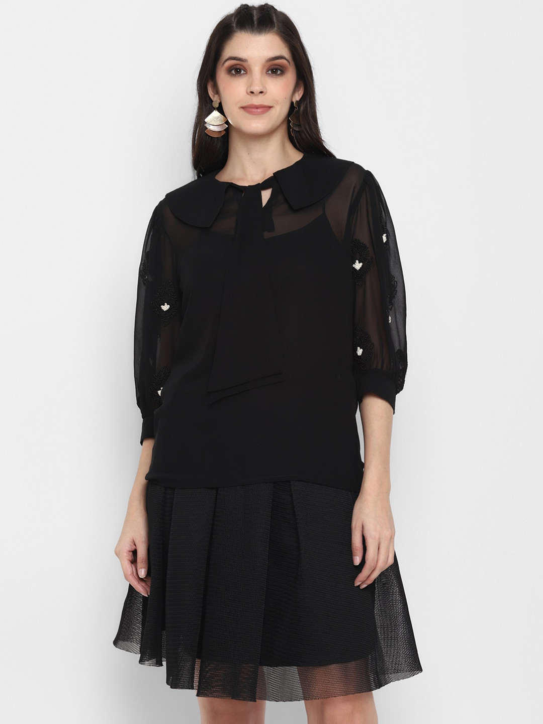 BLANC9 Women Black Solid A-Line Dress