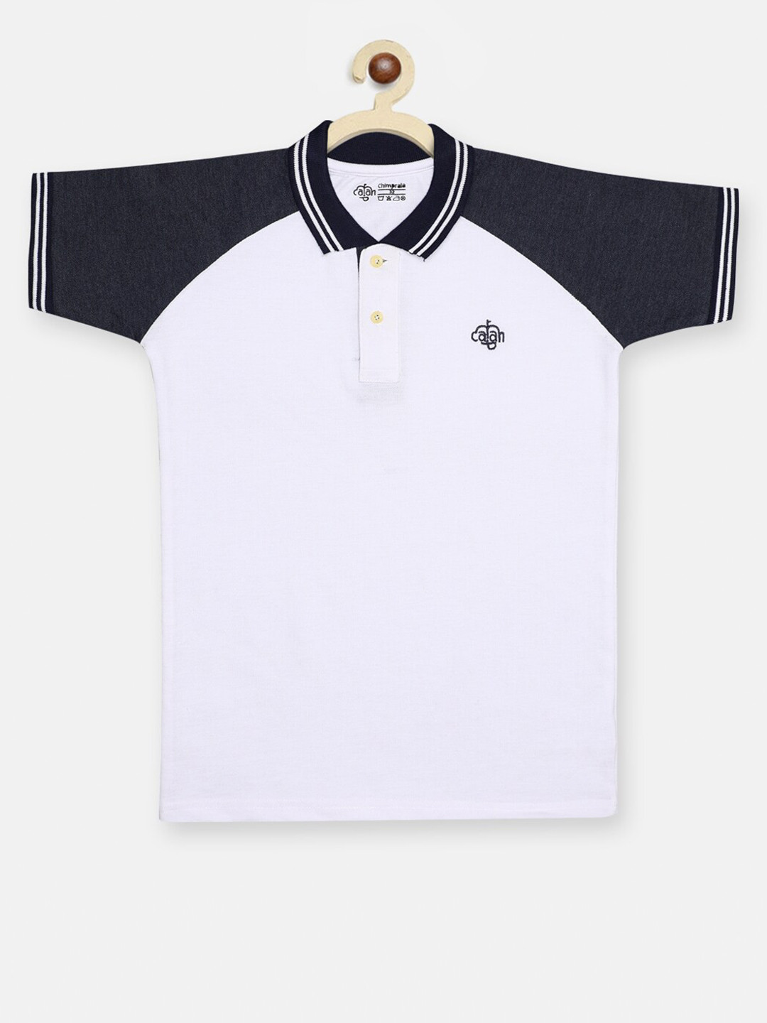 CHIMPRALA Boys White & Navy Blue Colourblocked Polo Collar T-shirt