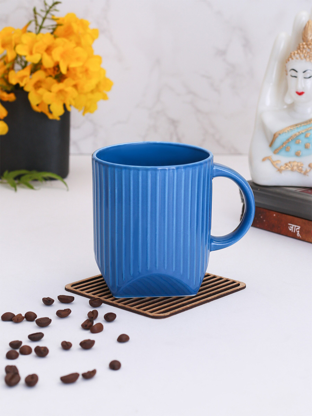CLAY CRAFT Blue Textured Ceramic Microwave Safe 2 Piece Mug-320ml