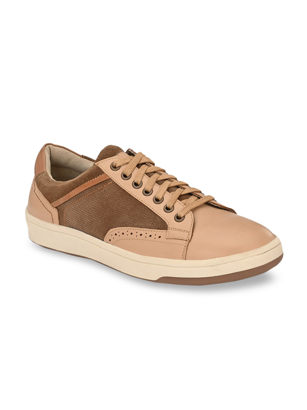 Delize Men Beige Colourblocked Leather Sneakers