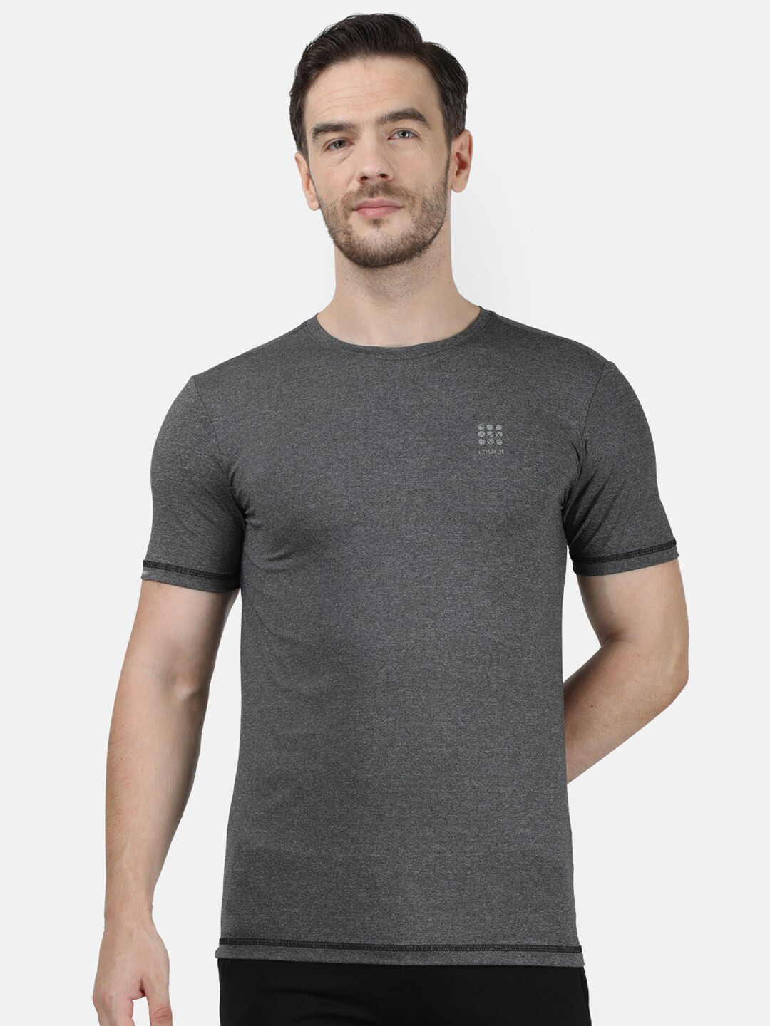 rock it Men Grey Round Neck Smart Fit T-Shirt