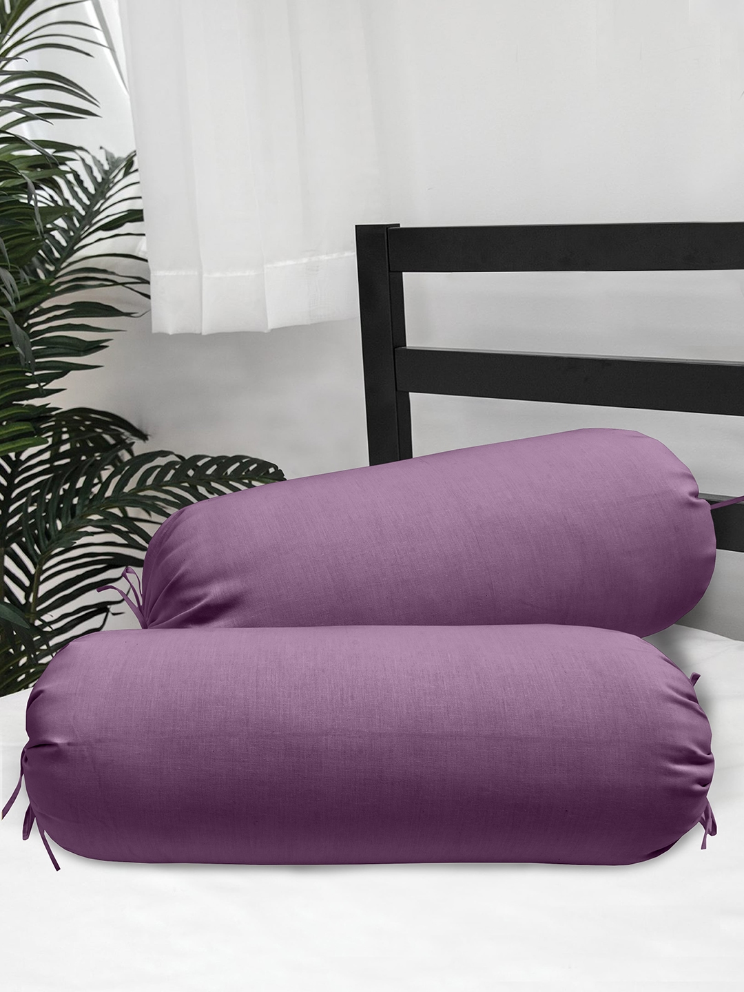 Clasiko Set Of 2 Mauve Solid Cotton 300 TC Bolster Covers