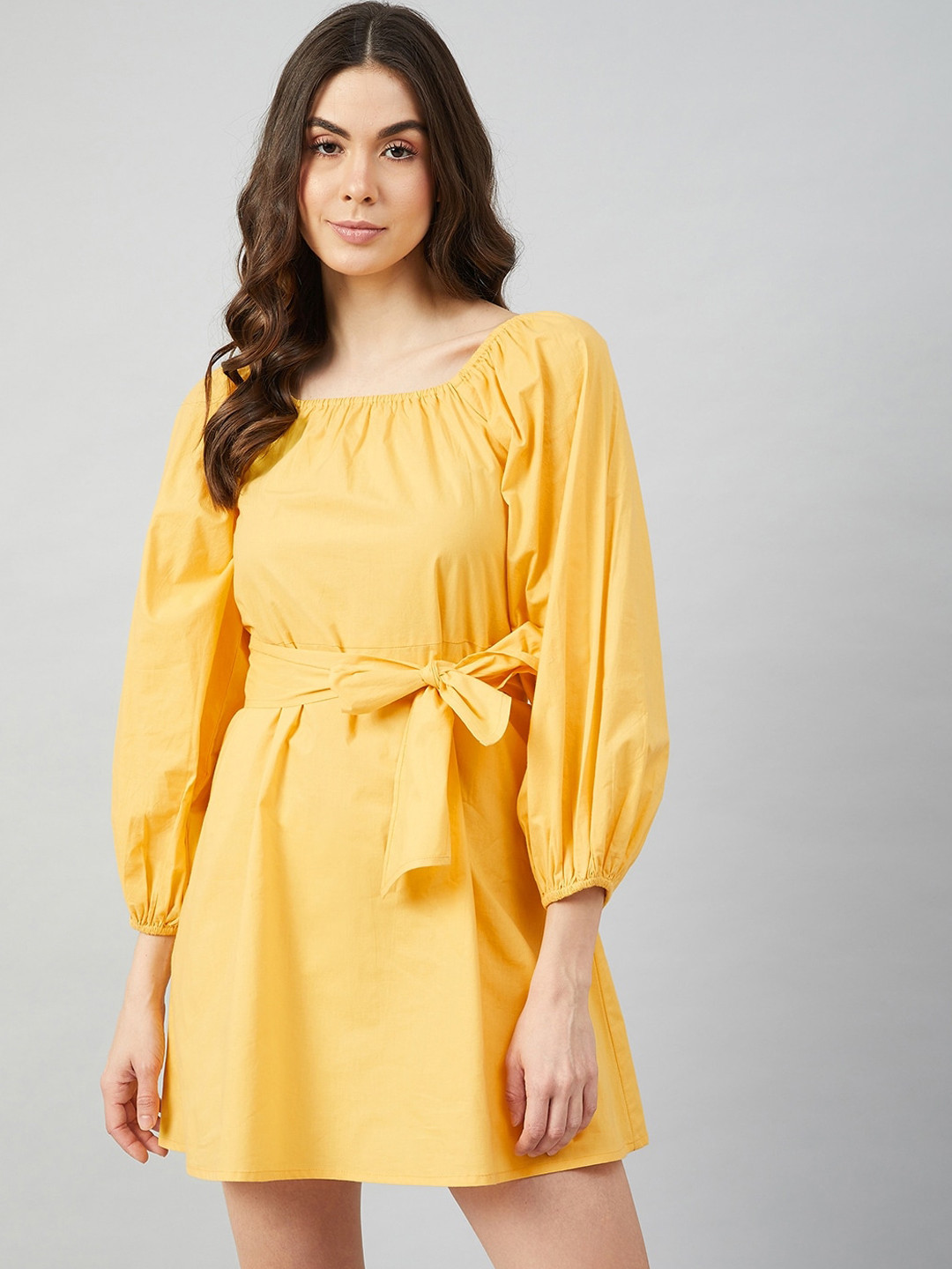 Athena Yellow cotton A-Line Dress