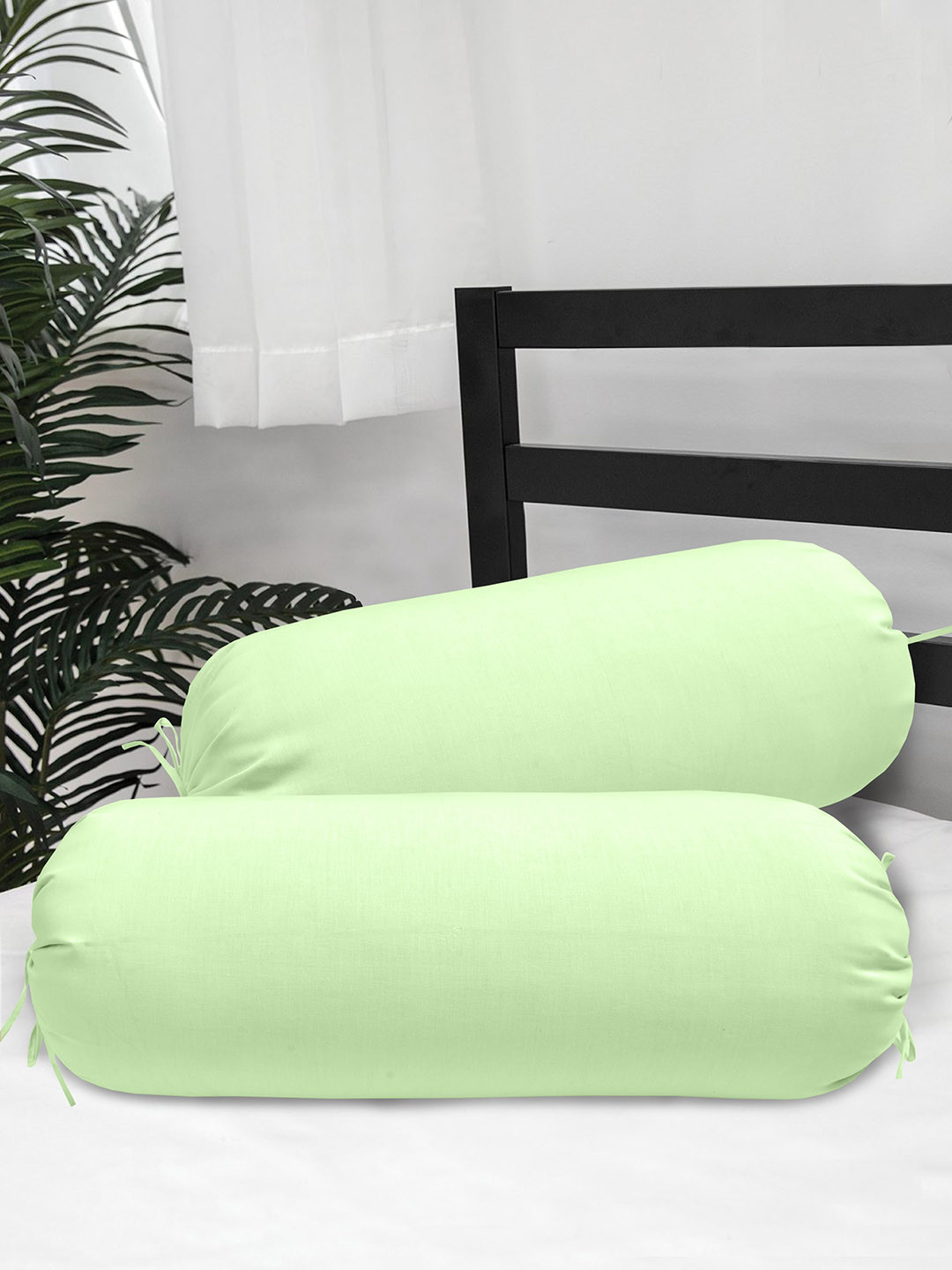 Clasiko Set Of 2 Mint-Green Solid 300TC Cotton Bolster Covers