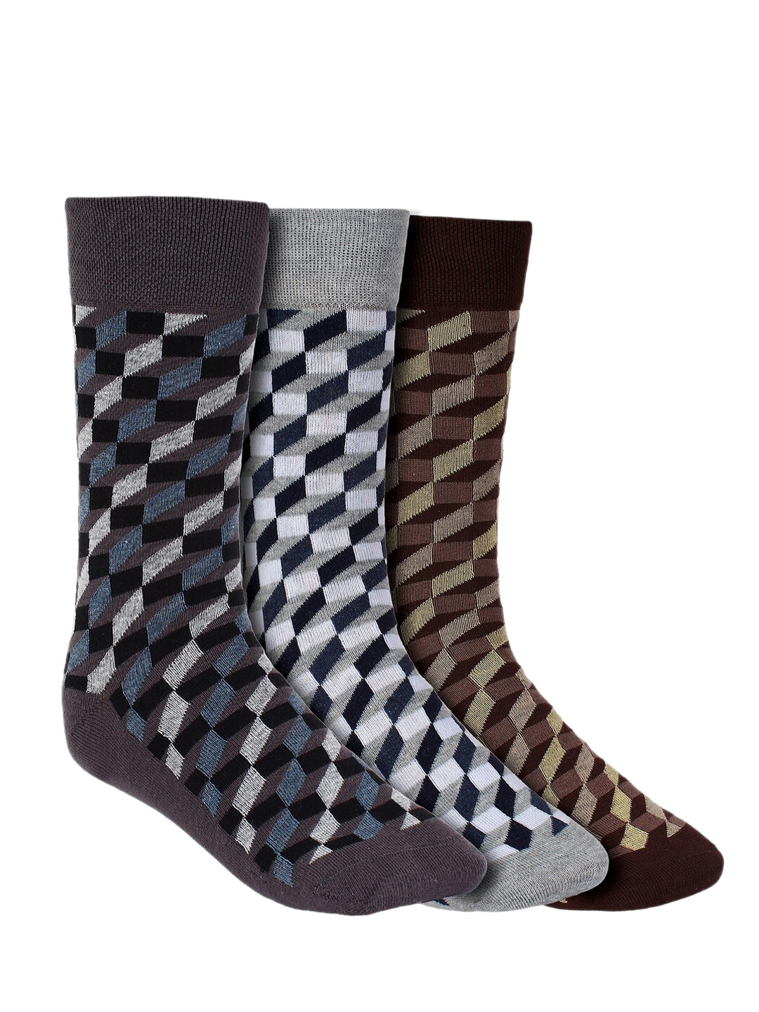 Creature Men Pack Of 3 Assorted Pure Combed Cotton Calf-Length Socks