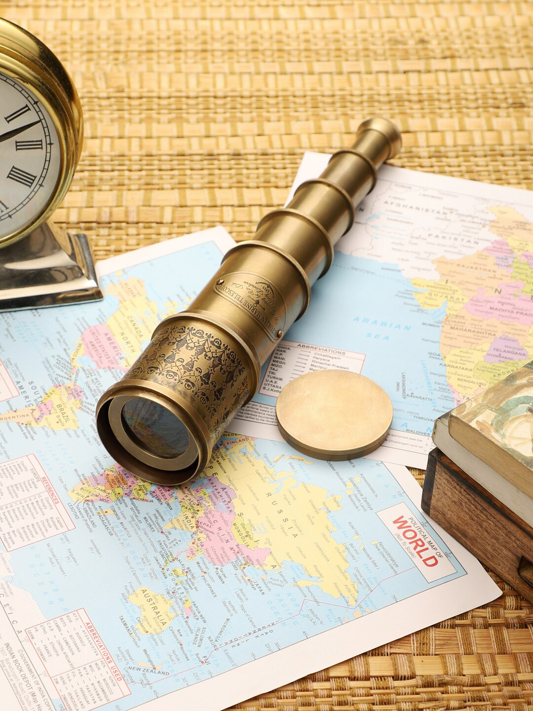 EXIM DECOR Telescope Gold Brass Metallic Living Room Large Showpiece - 19.5 Inches